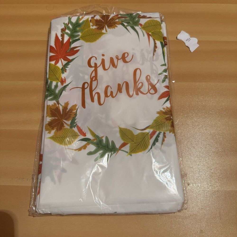 3/$15 Thanksgiving Table Cover Plastic White Give Thanks Holiday Celebrate New